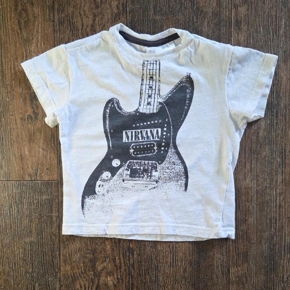 H&M Kids Tee - White with Black Guitar Graphic